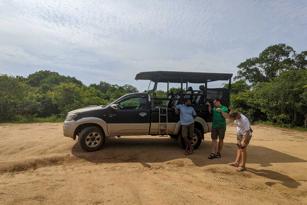 Other members of our tour talking with our guide in Yala National Park Sri Lanka
