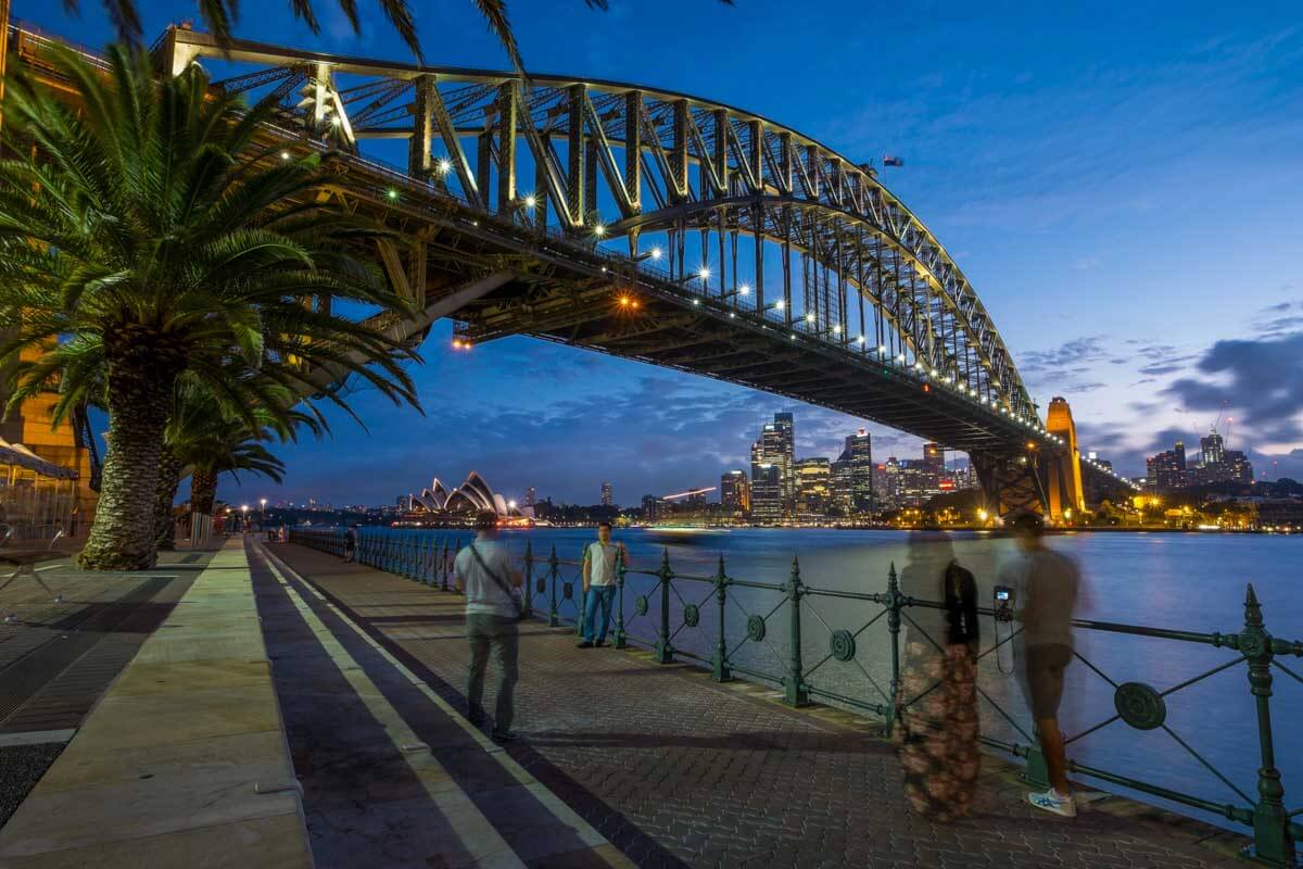 The Sydney Harbour Bridge at dusk in Sydney Australia