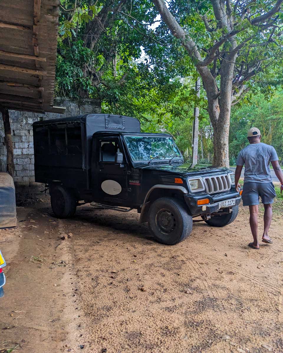 The jeep you ride in when doing a tour of Minneriya National Park Sri Lanka