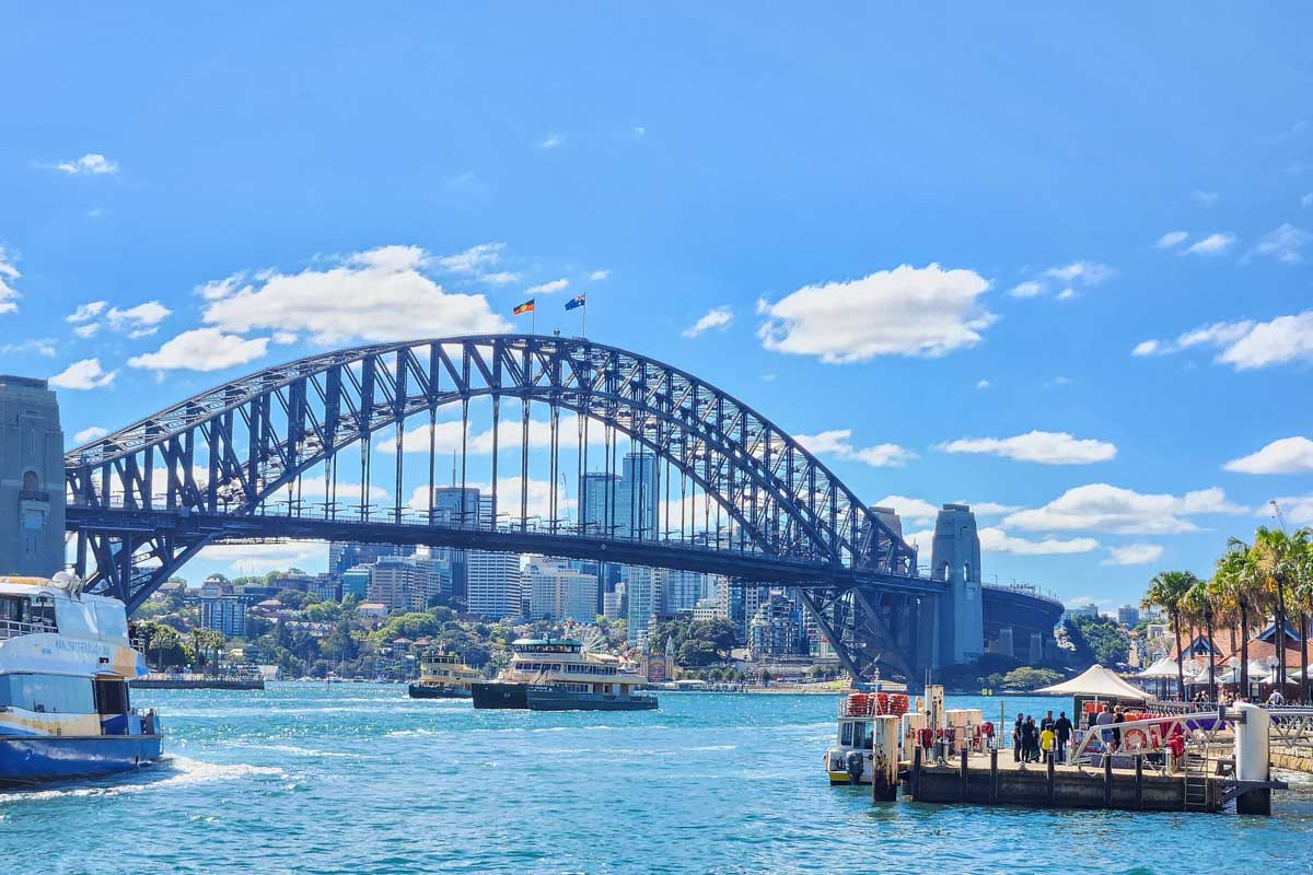 Views of the Sydney Harbour Bridge on a sunny day