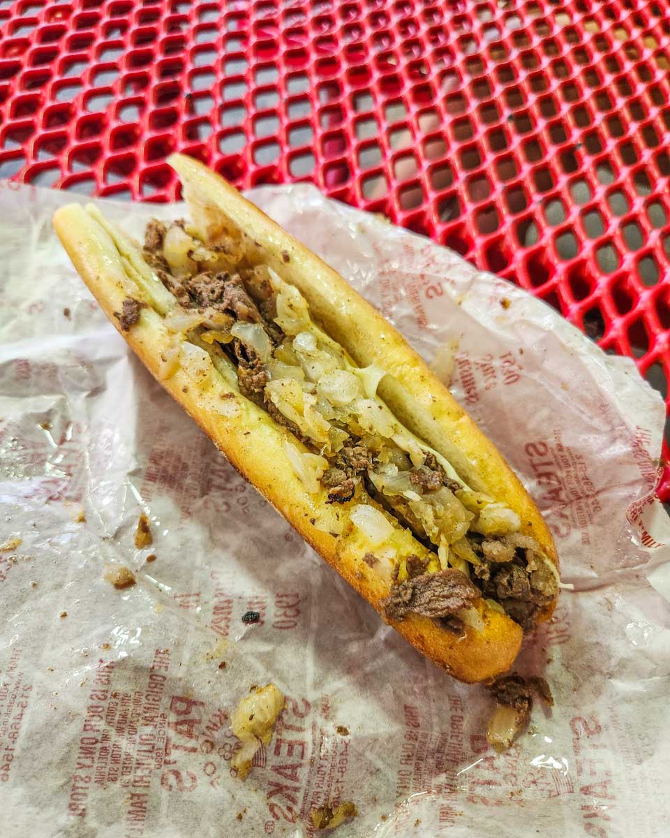 A cheese steak from Geno’s in Philadelphia, USA