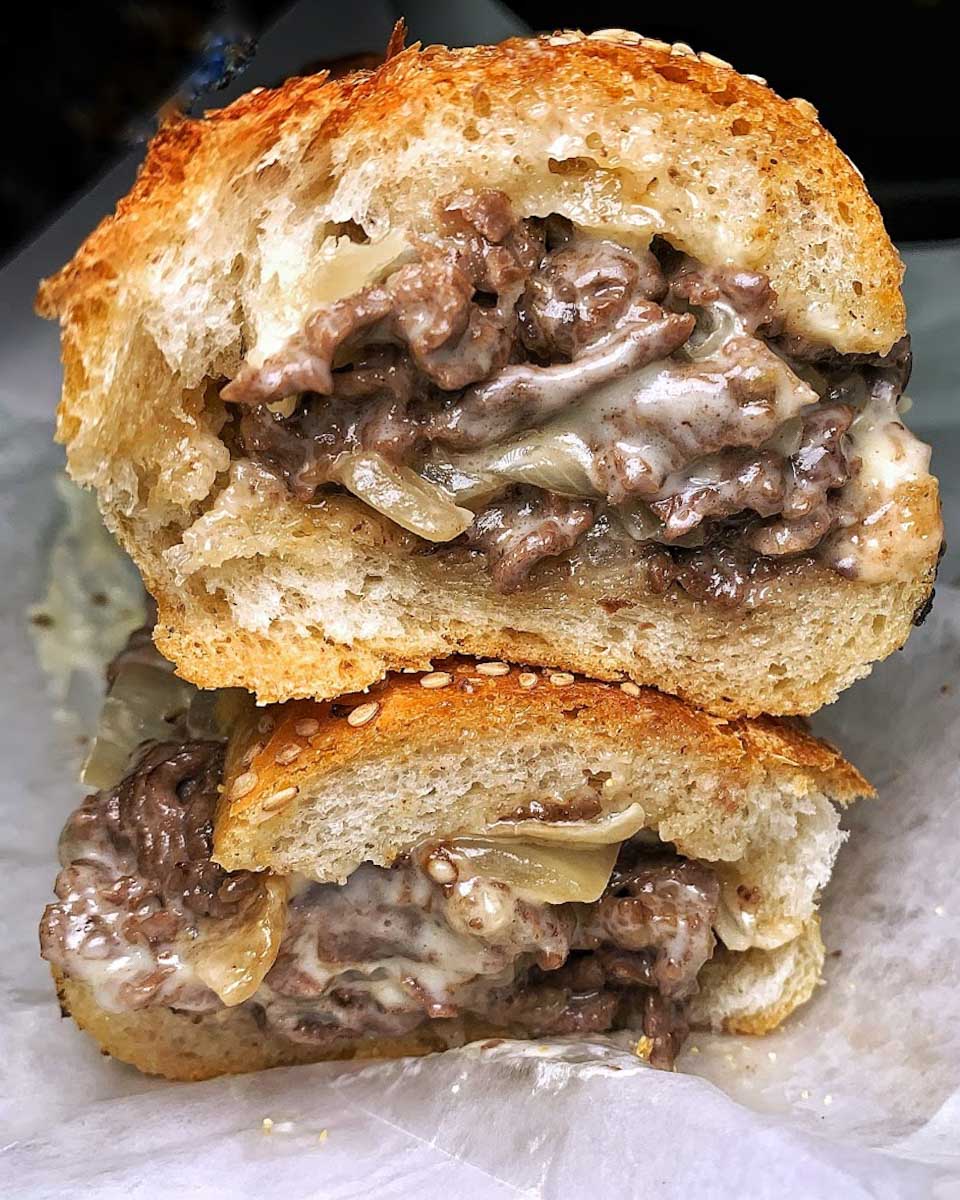 Angelo’s Pizzeria cheese steak from the side