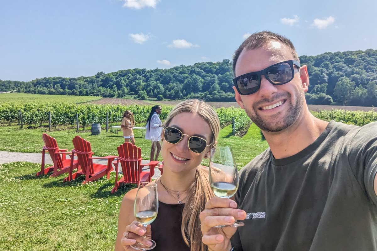 Daniel and Bailey take a selfie at a winery in Toronto Canada