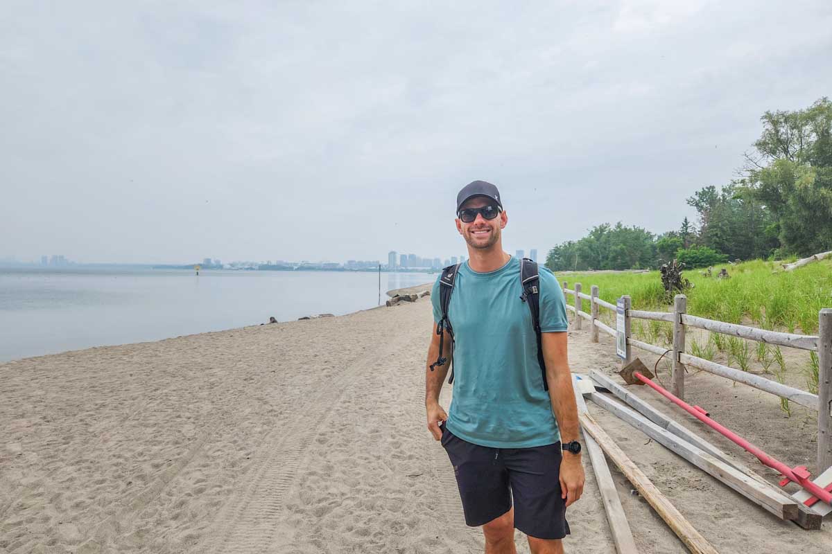 Daniel on a beach on the Toronto Islands in Canada