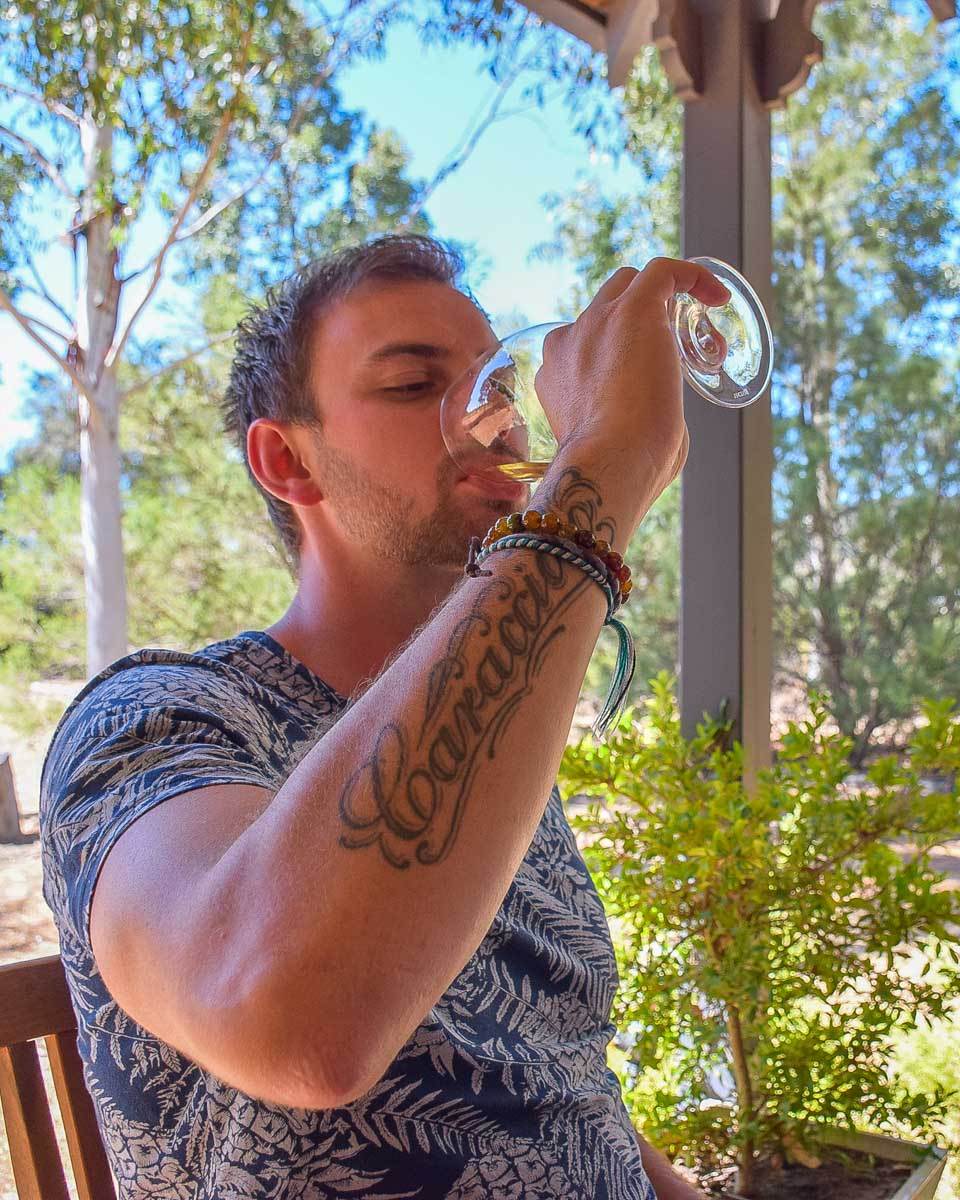 Daniel takes a sip of wine in the Hunter Valley