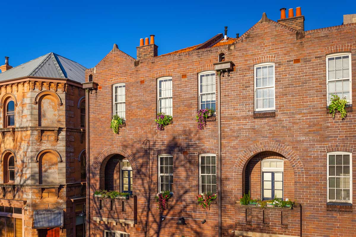 Old brick buildings in The Rocks, Sydney