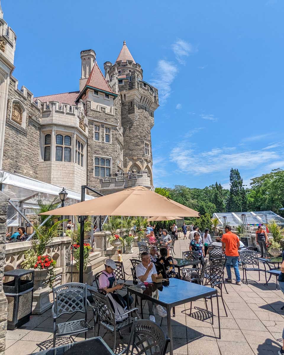 Outdoor cafe and seating area at Casa Loma Toronto