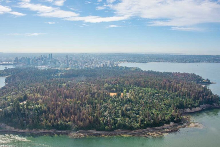 Stanley Park as seen from a helicopter in Vancouver