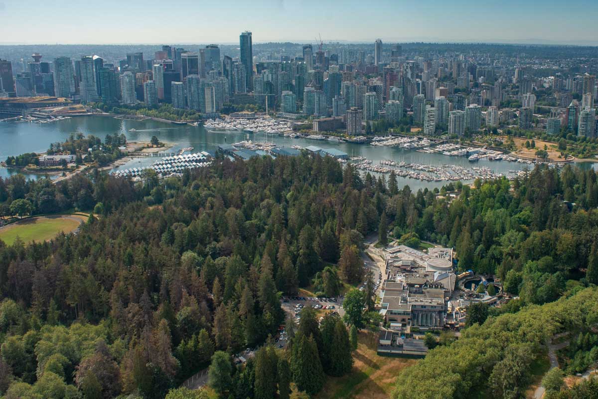 Views over Stanley Park from a scenic flight in Vancouver