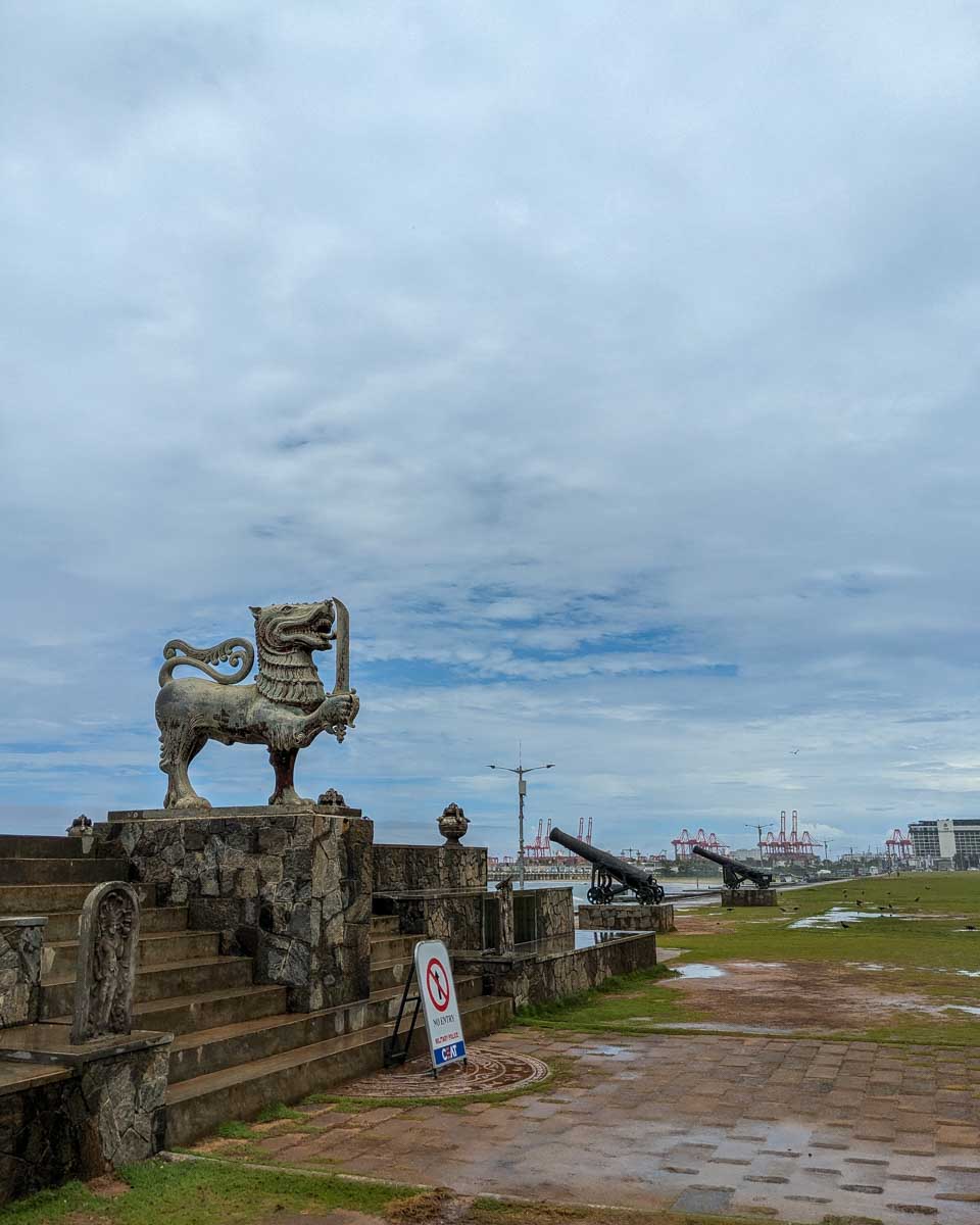 A statue of a lion in Galle Face park Colombo Sri Lanka