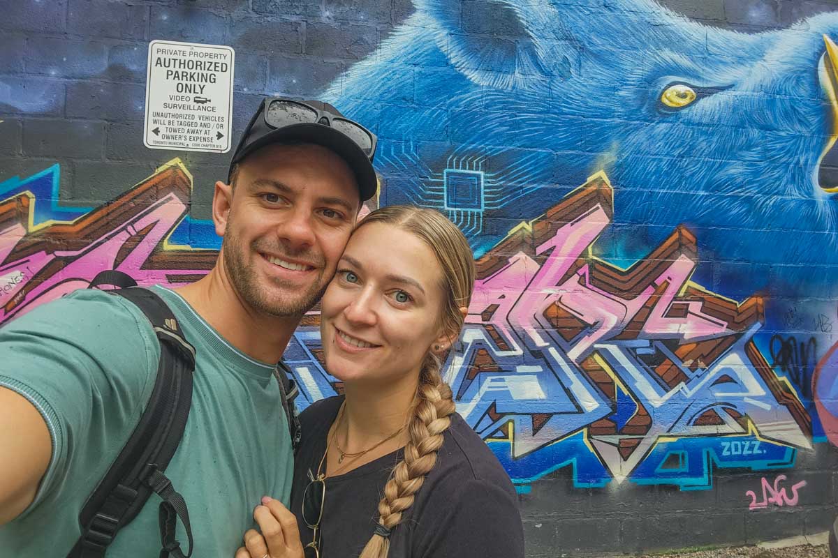 Bailey and daniel at the Kensington Market in Toronto on a food tour