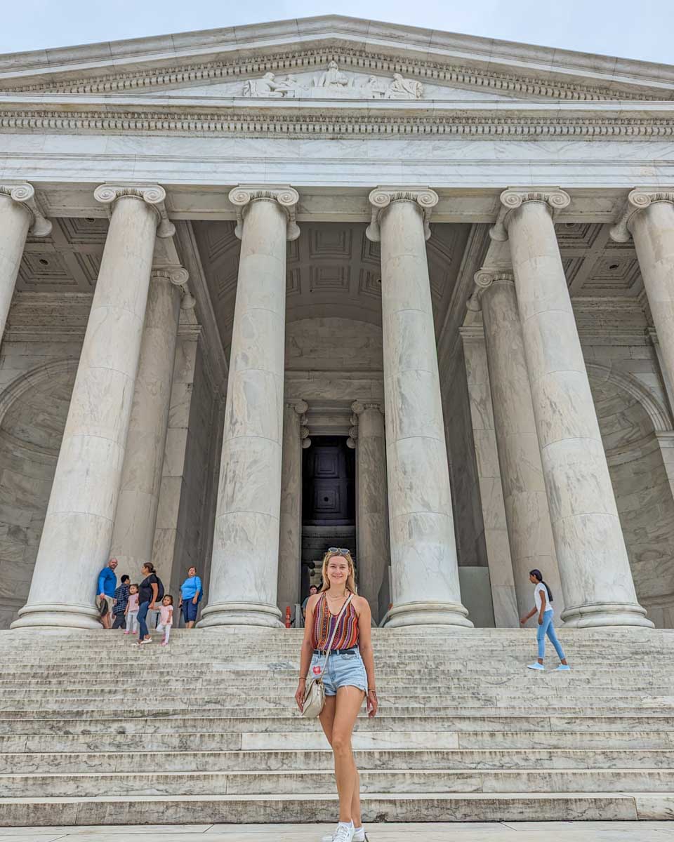Bailey out the front of the Jefferson Memorial in Washington DC