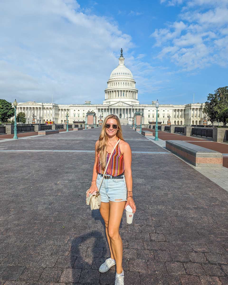 Bailey poses for a photo out the front of the United States Capitol in Washington DC