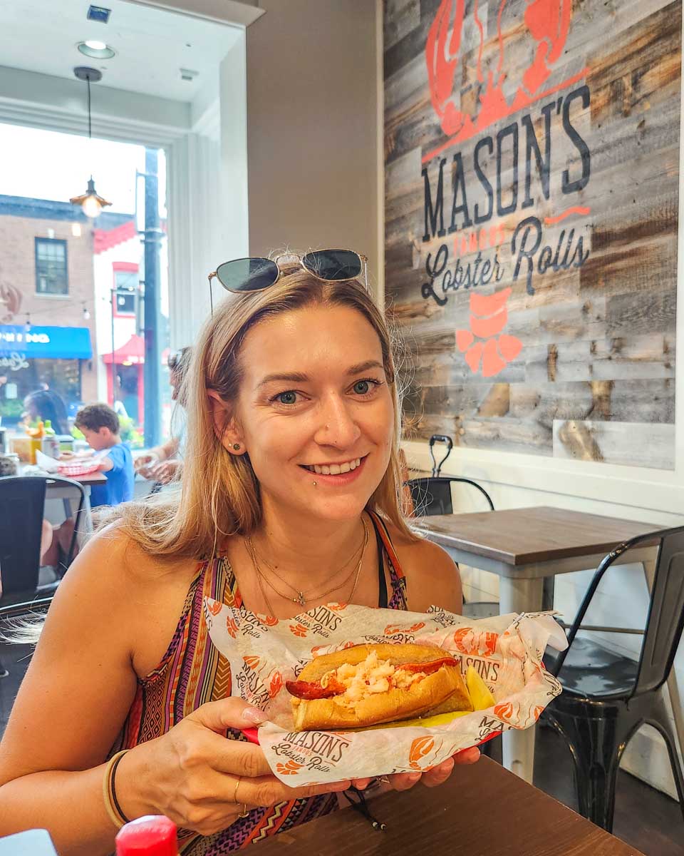 Bailey with a lobster roll at Mason’s Lobster Roll in Georgetown DC