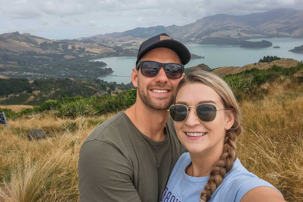 Daniel and Bailey take a selfie while exploring Christchurch, New Zealand