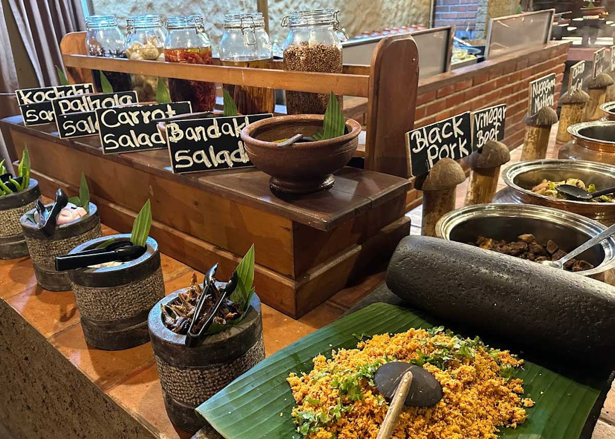 Food on display at the buffet at Nuga Gama in Colombo, Sri Lanka