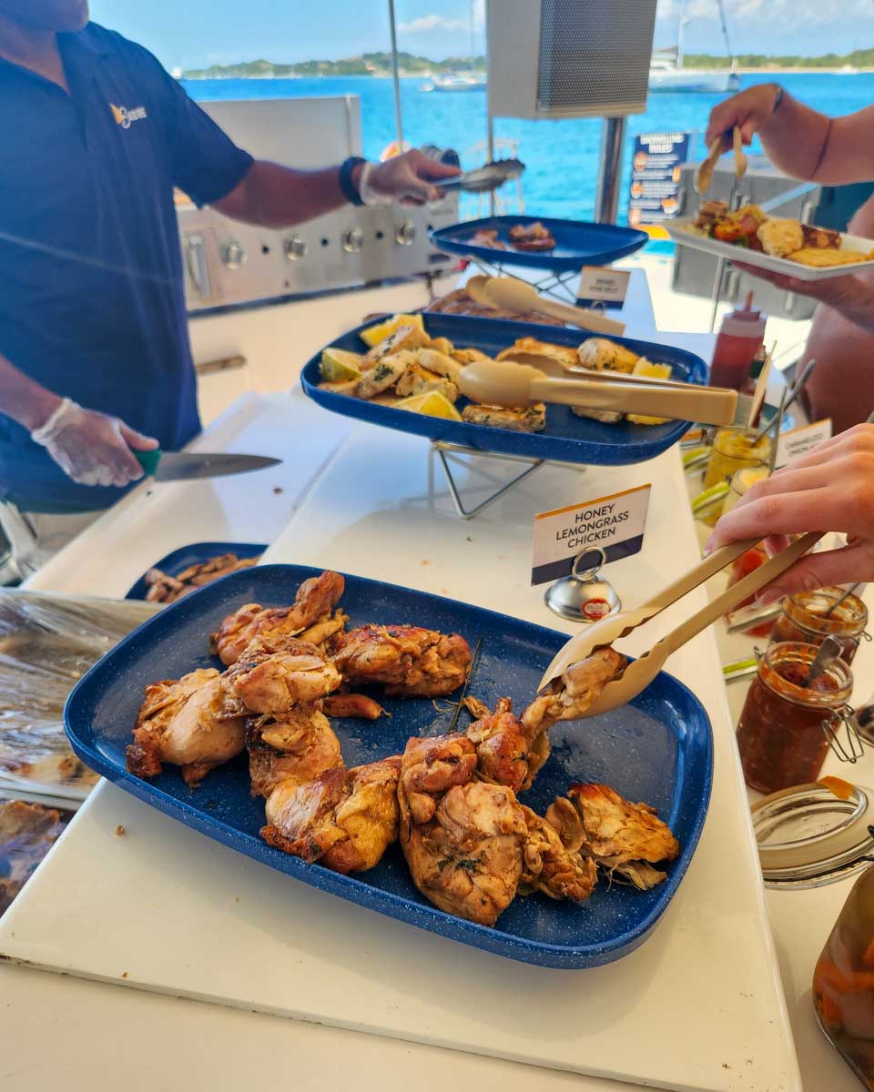 Lunch on the Sabre Catamaran honey lemongrass chicken Fiji