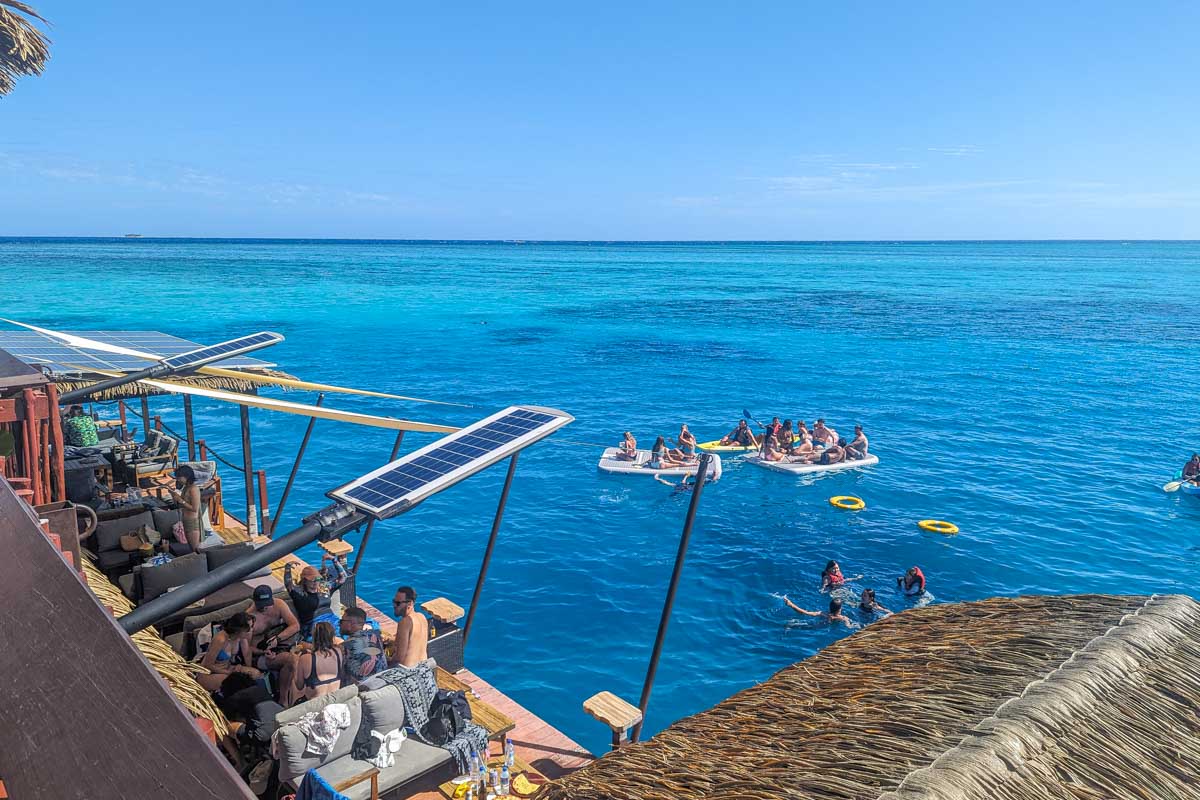 People enjoy the day on the Seventh Heaven Floating platform in Fiji