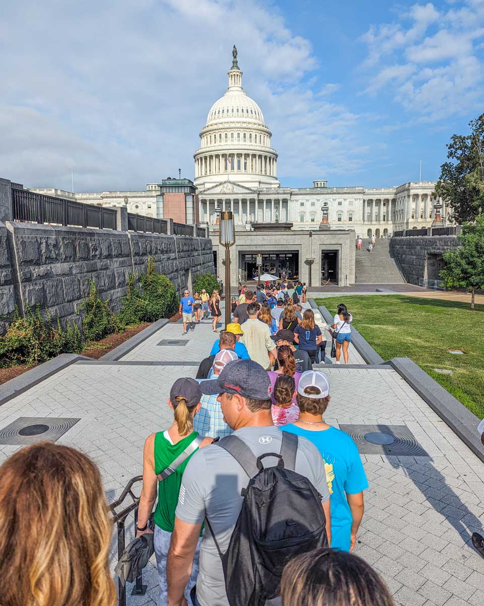 People line up outside the United States Capitol in Washington DC