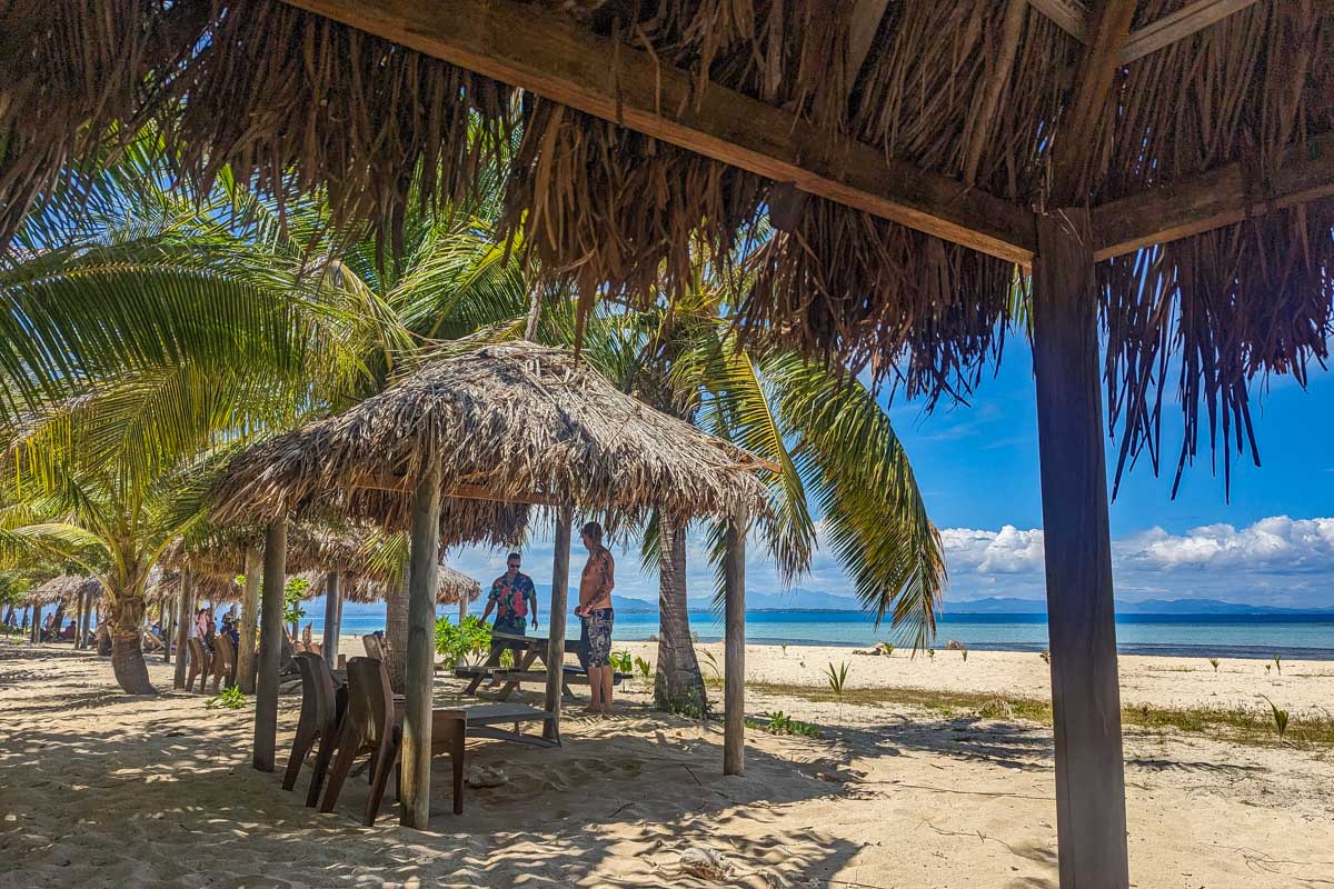 Shaded cabanas on Tivua Island, Fiji
