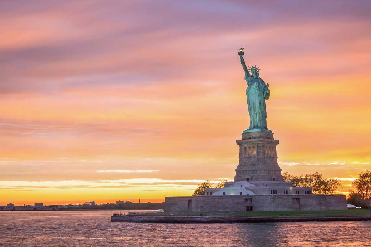 Statue of Liberty on a sunset cruise in New York City