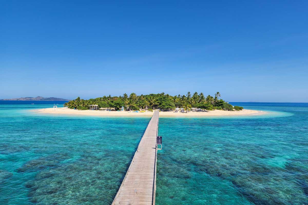 Wide angle shot of Malamala Beach Club as you arrive on the boat