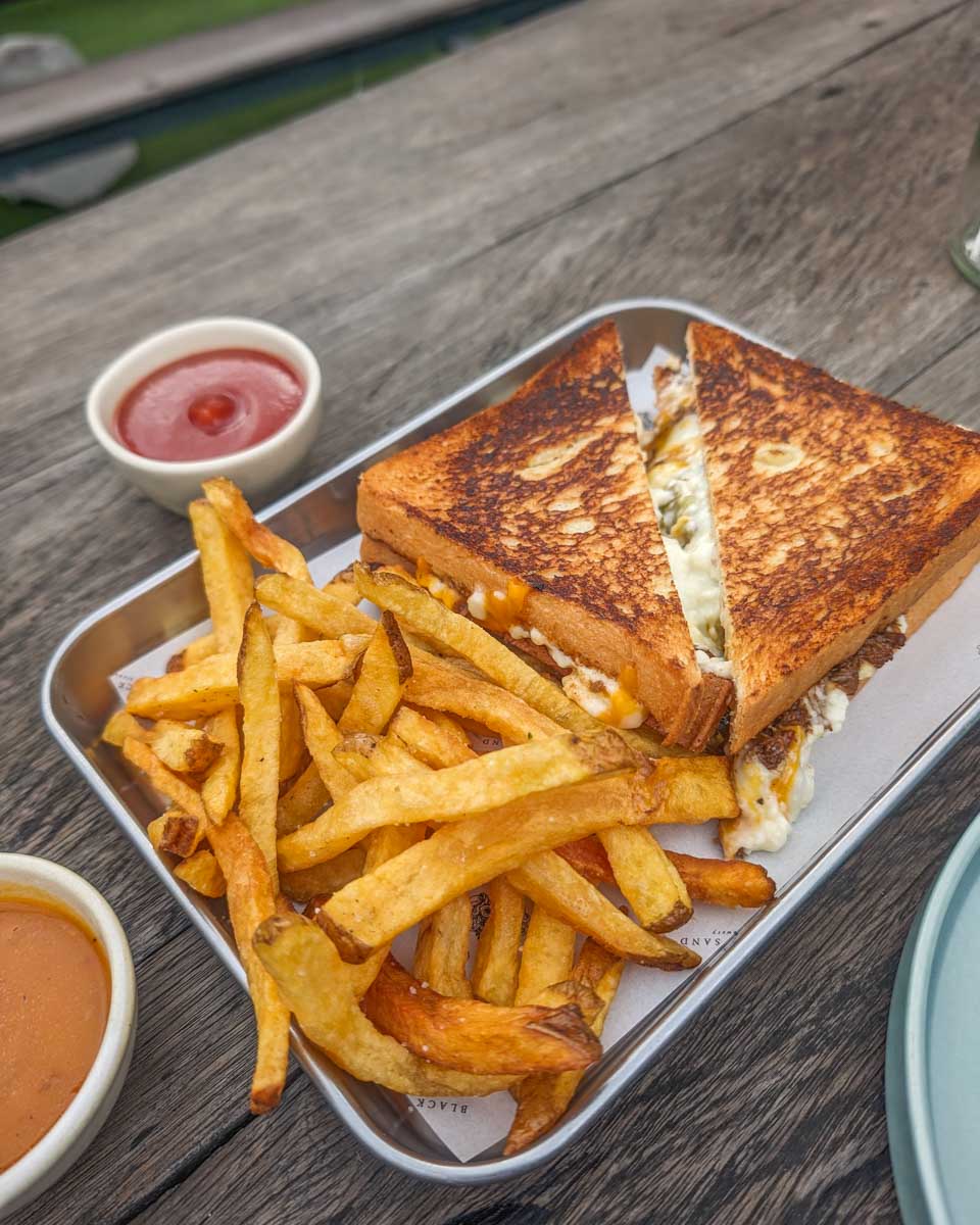 A smoked meat sandwich at Black Sand Brewery in Canggu, Bali
