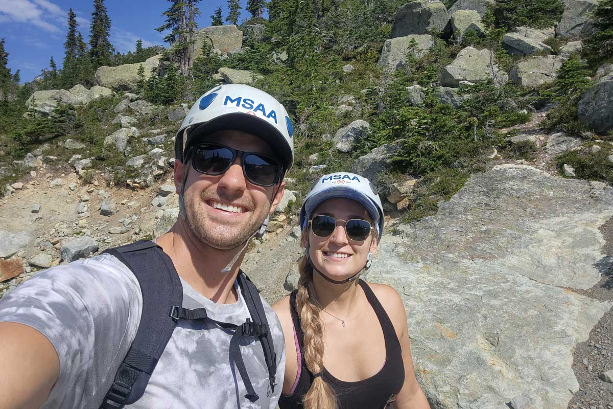 Dan and Bailey smile for a selfie during Via Ferrata, Whistler, Canada