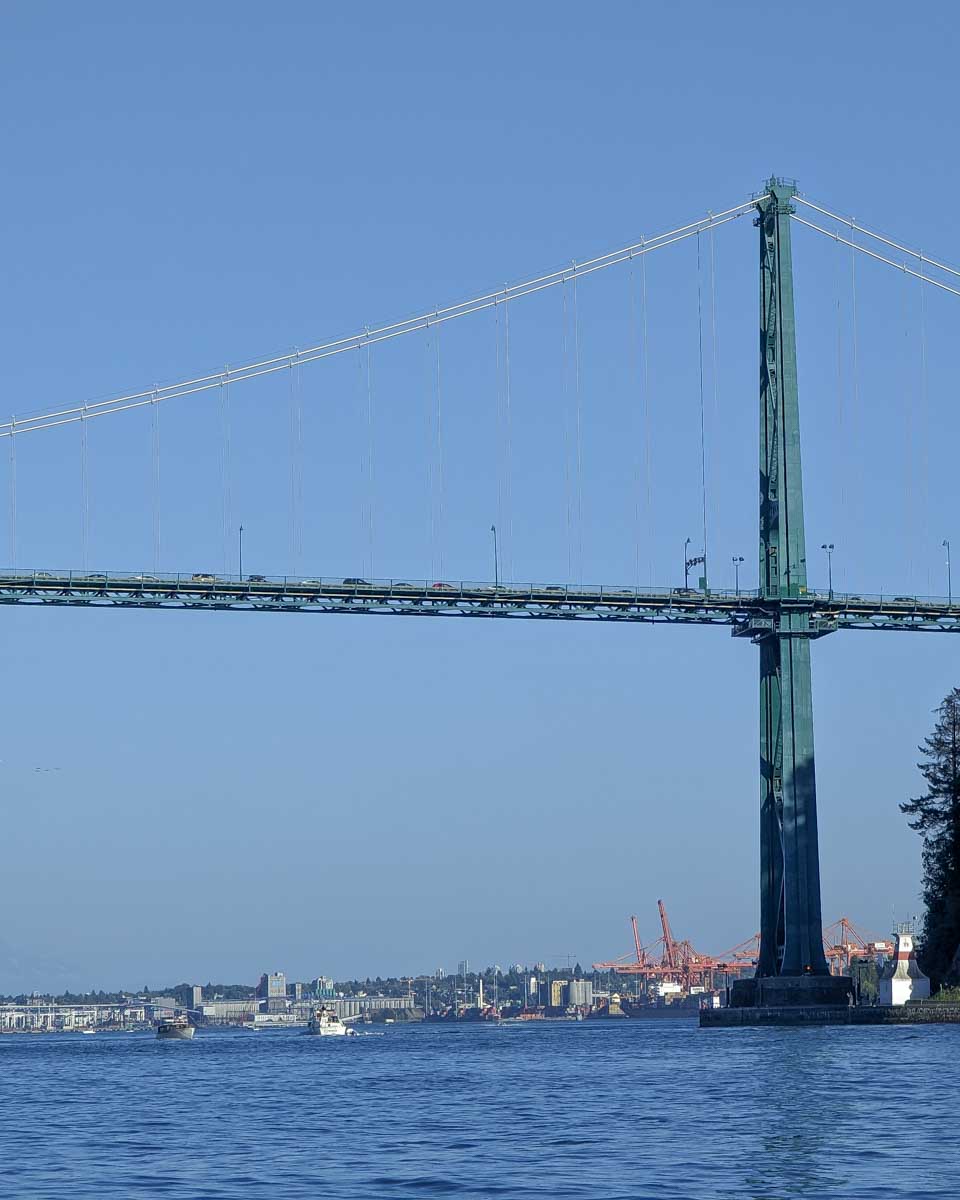 Lions gate bridge from the zodiac boat vancouver, canada