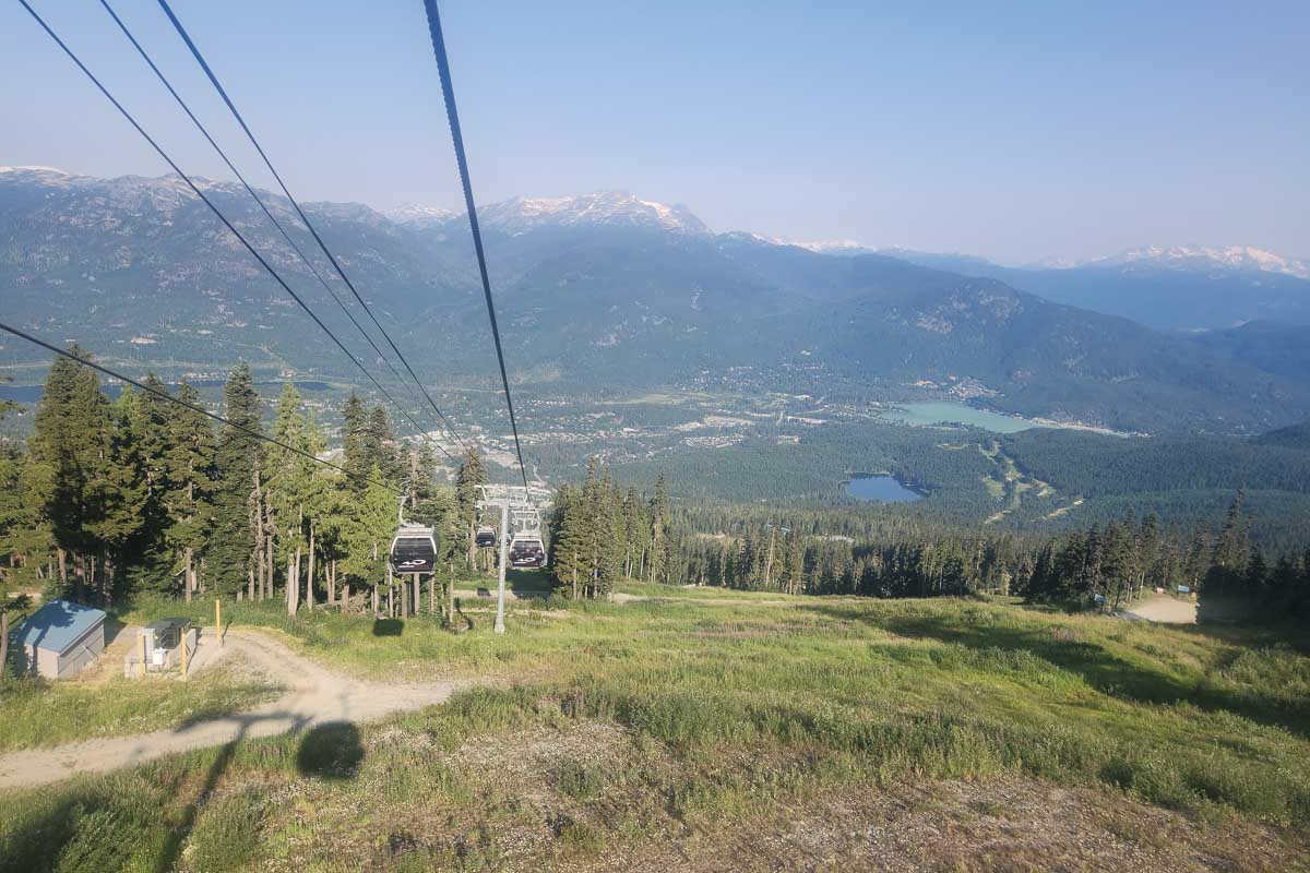 Looking down at gondolas coming up whistler, canada, sasquatch zipline