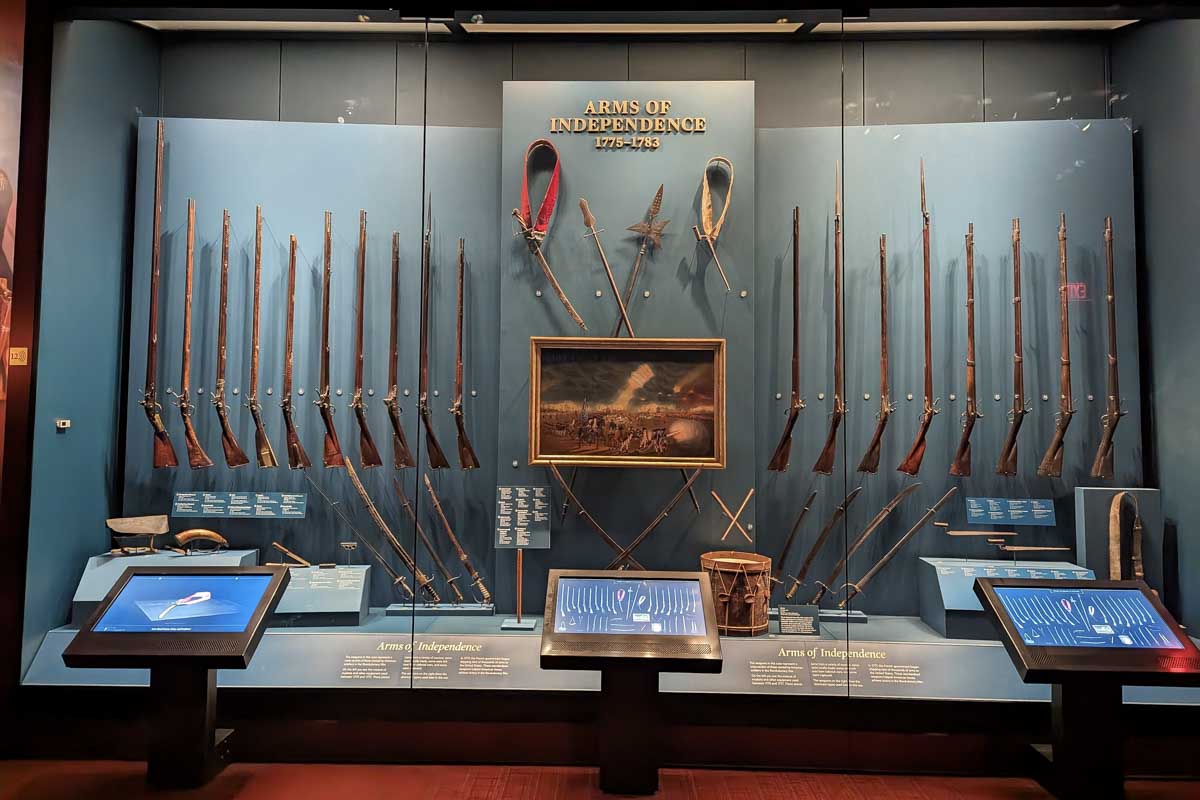 Lots of muskets on display at the museum of the american revolution