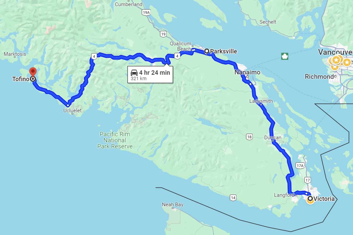 Map of 5 day road trip on vancouver Island