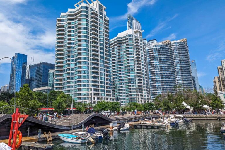 Tall apartment buildings in the downtown waterfront area of Toronto