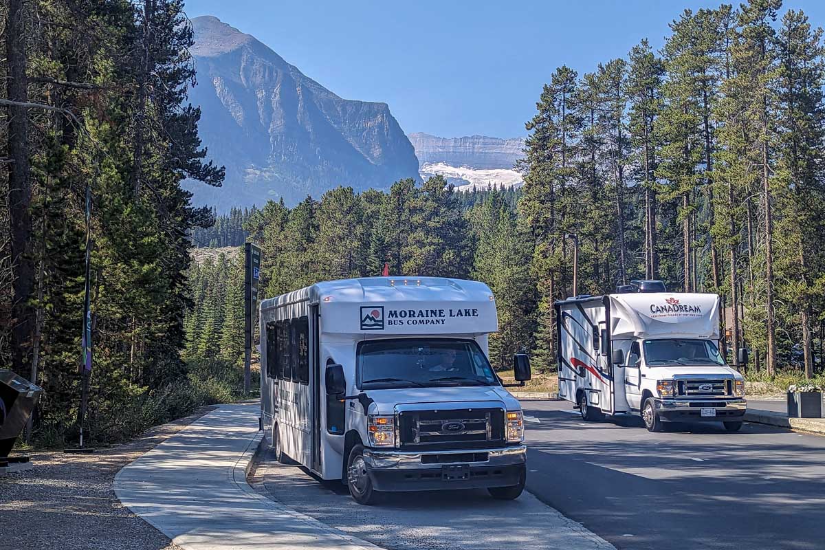 The Moraine Lake Bus Company Shuttle on the way for pickup canada