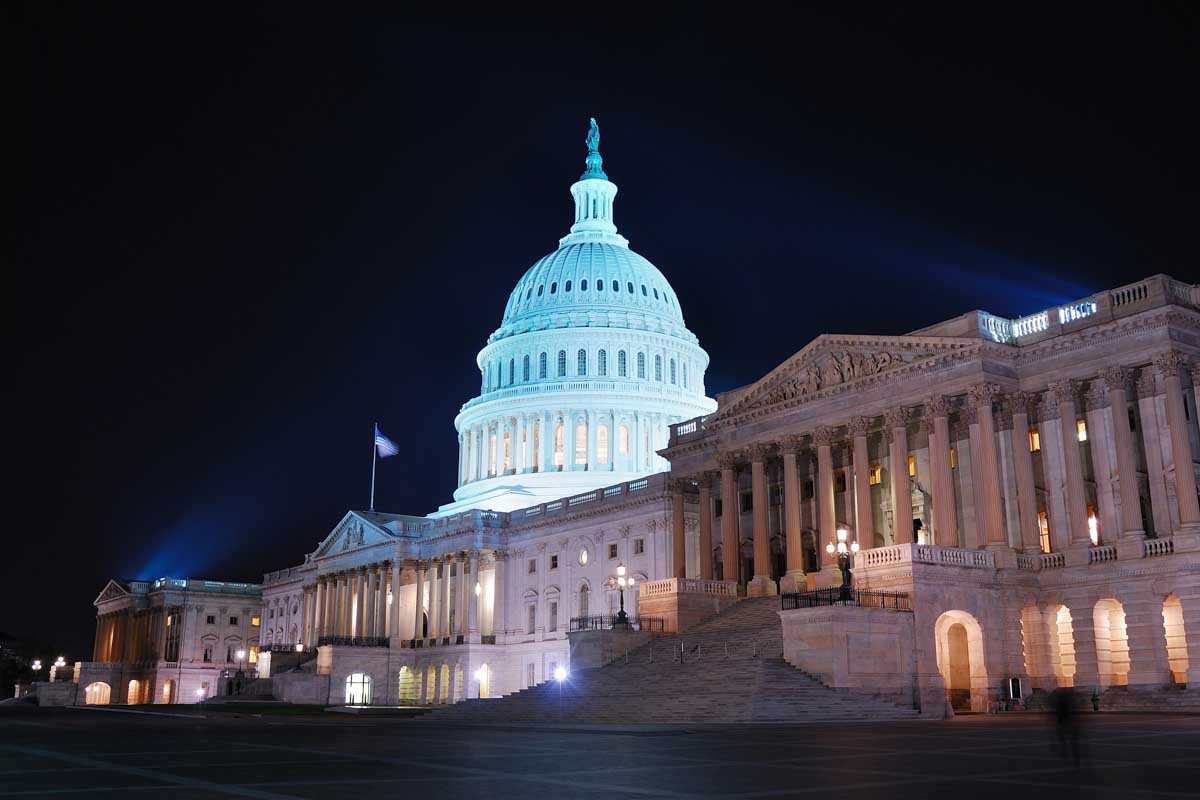 The US Capitol Building at night on a ghost tour