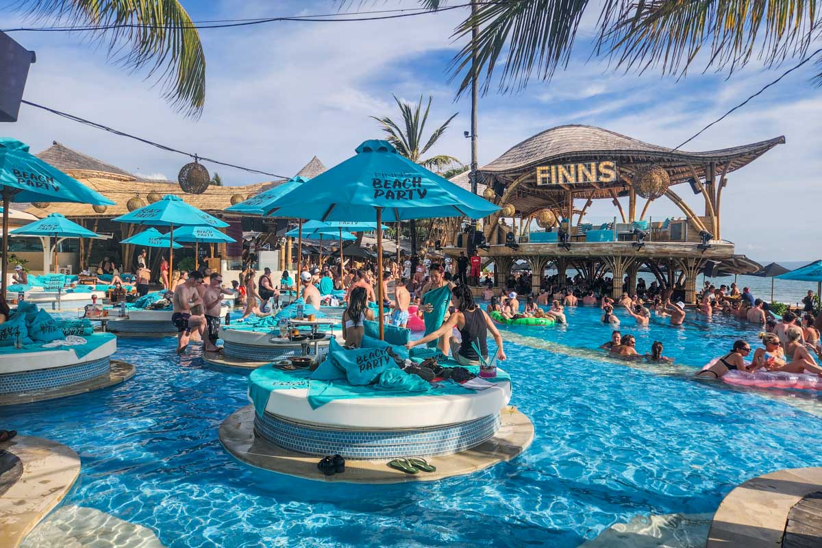 The party pool at Finns beach Club in Canggu, Bali