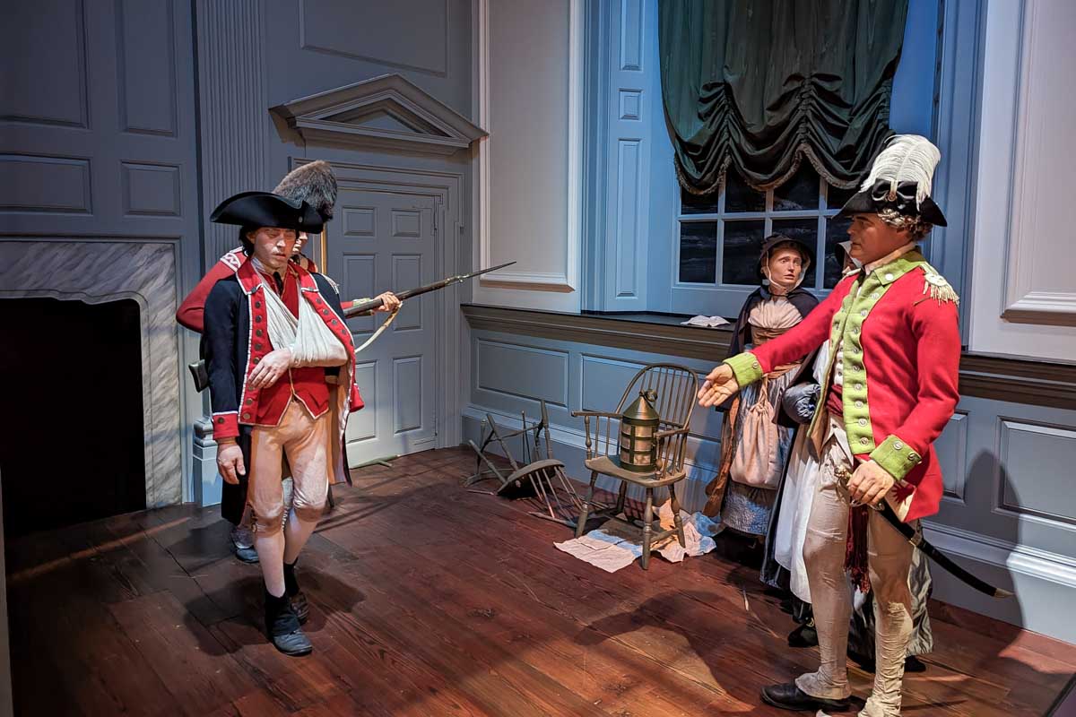 Wax statue of injured soldier at the museum of the american revolution