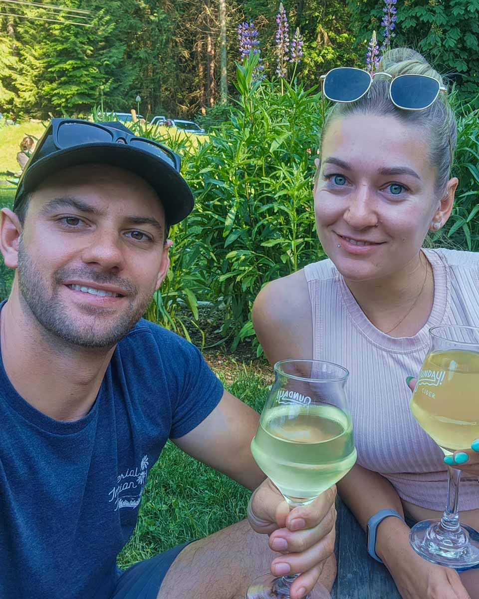 Bailey and Daniel enjoy cider at Sunday Cider on the Sunshin Coast near Vancouver