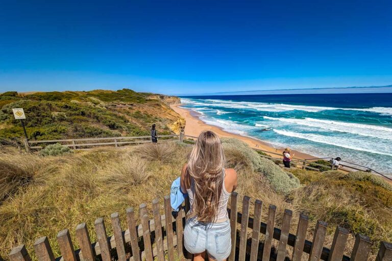 Bailey looking out at the ocean on a great ocean road tour australia
