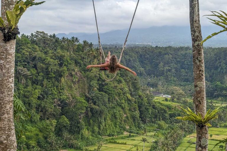 Bailey over the jungle on the jungle swing during the Bali Instagram tour