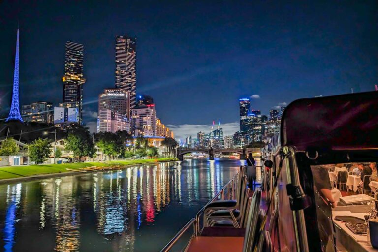 Melbourne at night and the spirit of melbourne cruise in one photo