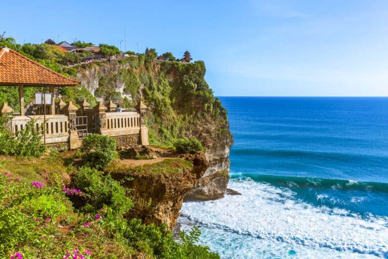 View of coastline at Uluwatu Temple in Bali Indonesia