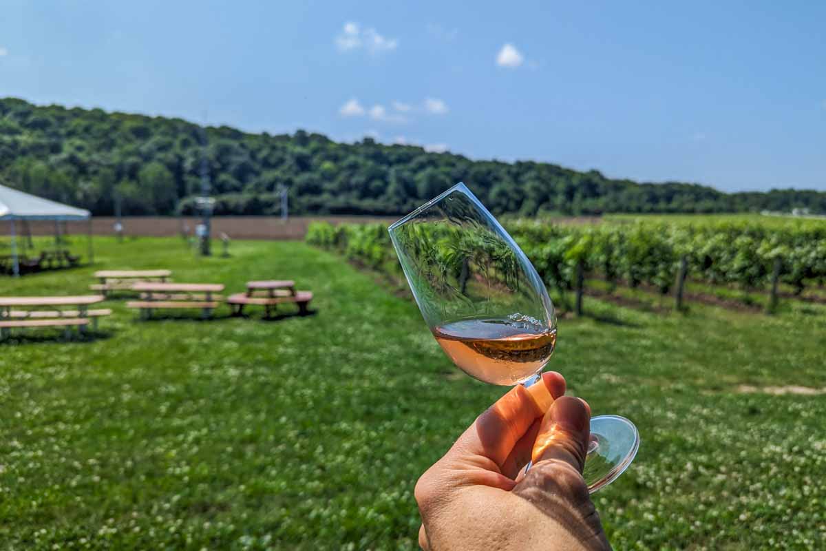 A tasting glass of wine at a winery in Niagara on the Lake
