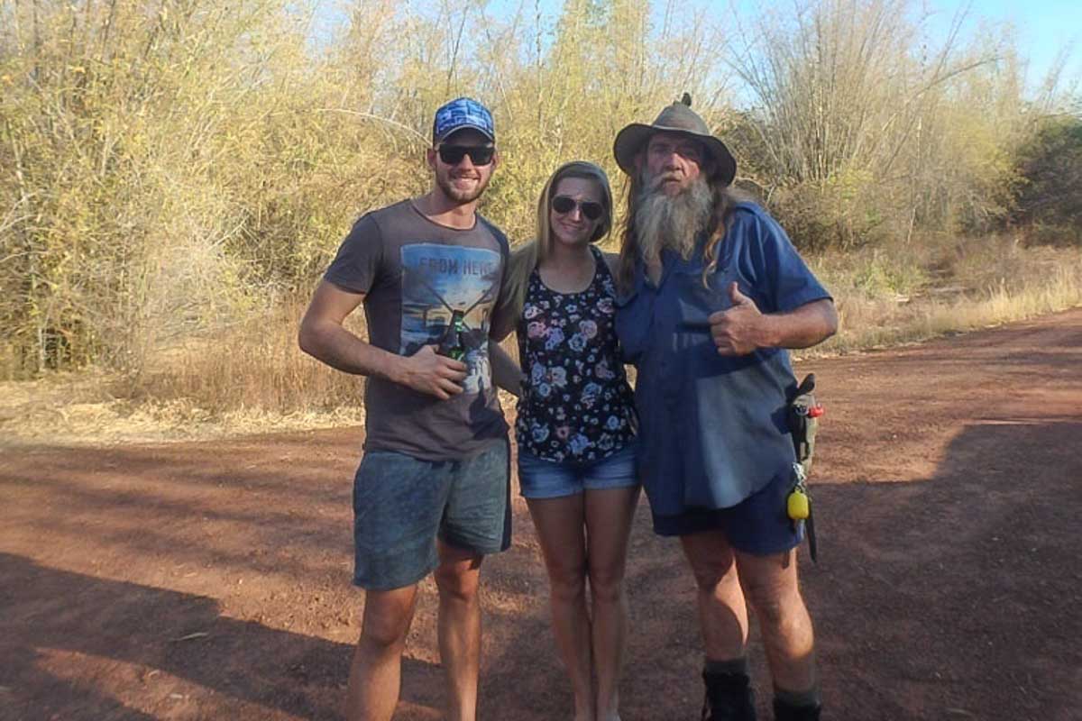 Bailey-and-Dan-pose-with-thier-jumping-crocs-cruise-guide-Pat