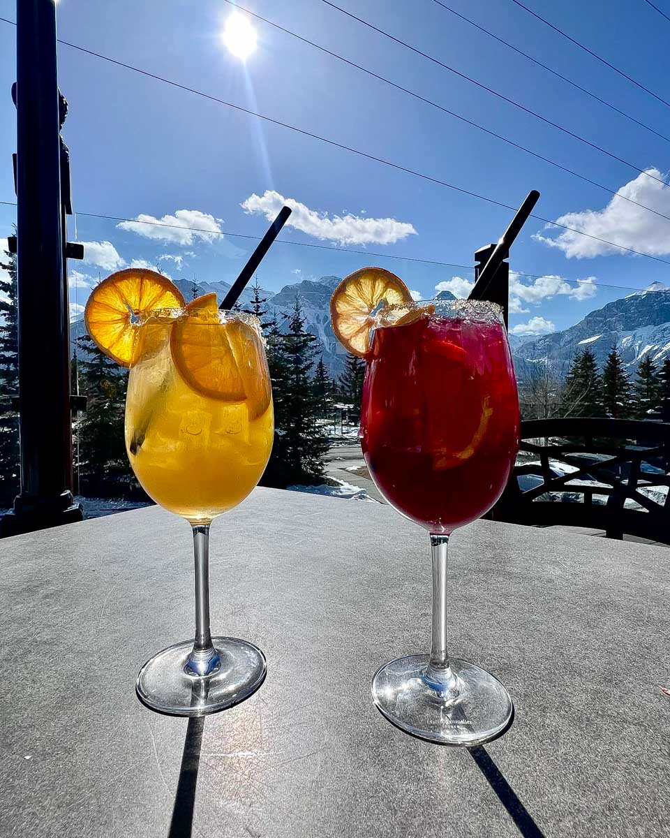 Two cocktails on the patio of Iron Goat Canmore, Alberta Canada