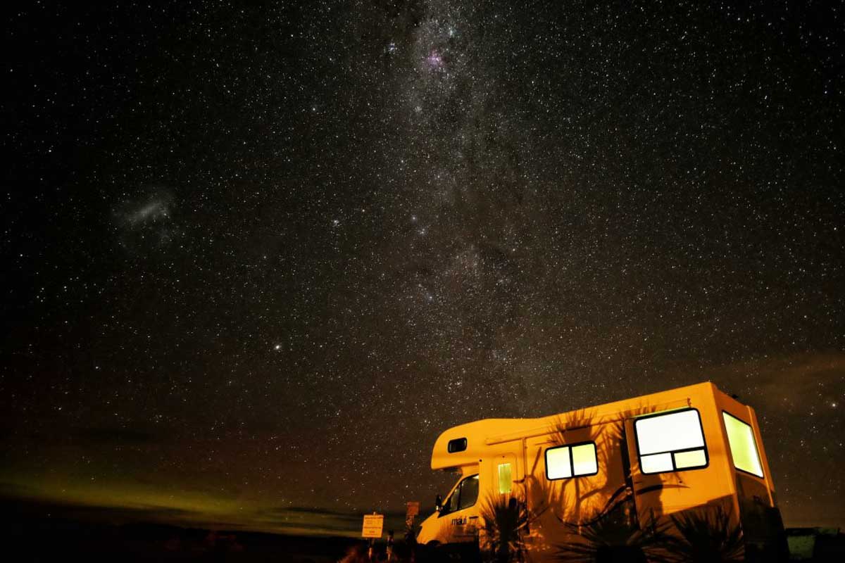 A motorhome under the stars in New Zealand