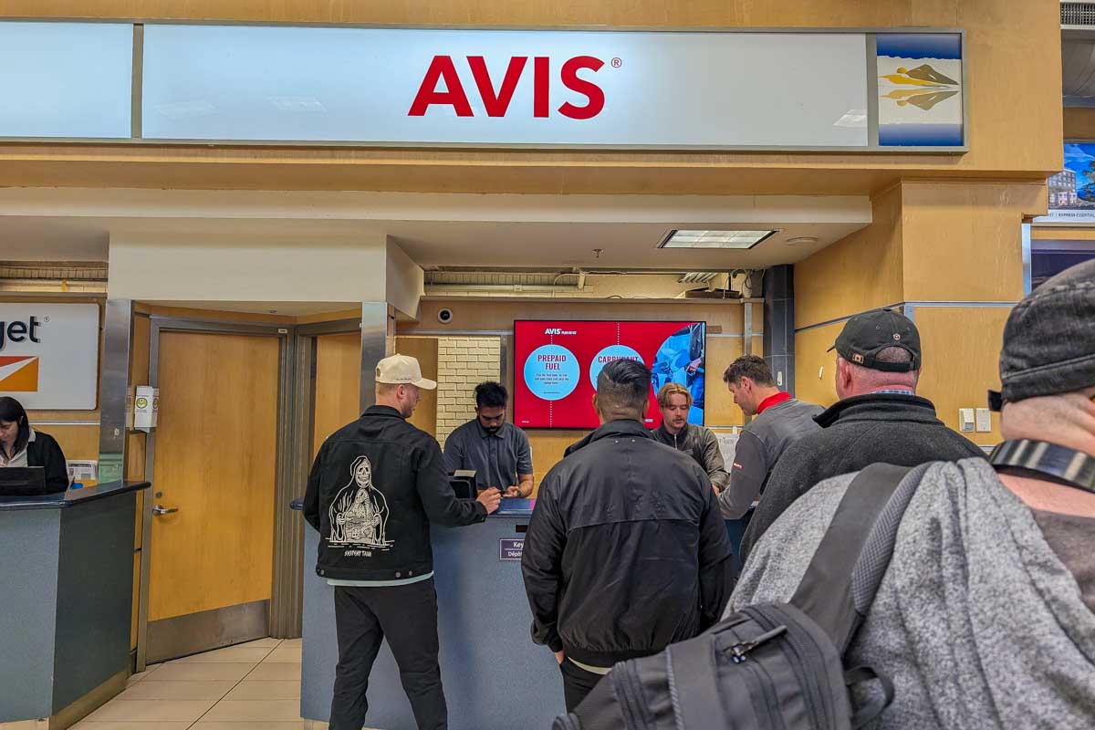 At the rental car office in Kelowna Canada