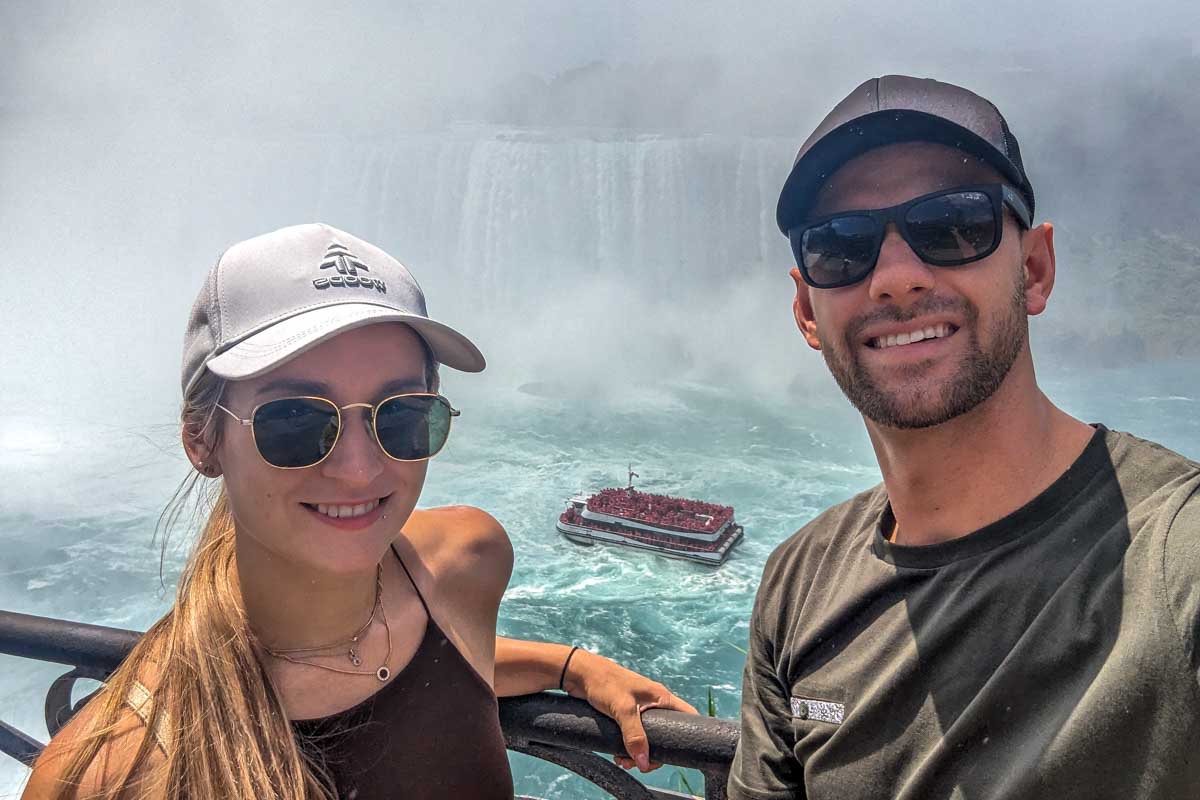 Bailey and Daniel take a selfie at Niagara Falls Canada side on a klook tour
