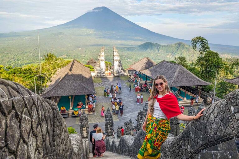 Bailey poses for a photo at Pura Lempuyang in Bali, Indonesia