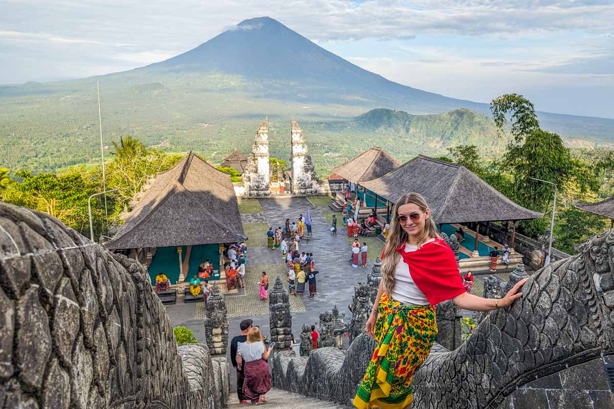 Bailey poses for a photo at Pura Lempuyang in Bali, Indonesia